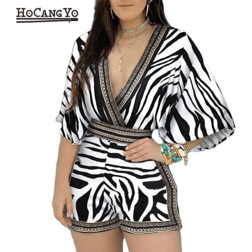 Summer Rompers Womens Jumpsuit Shorts Deep V Neck Floral Print Half Sleeve Overalls Elegant Ladies Playsuits One Piece Overalls