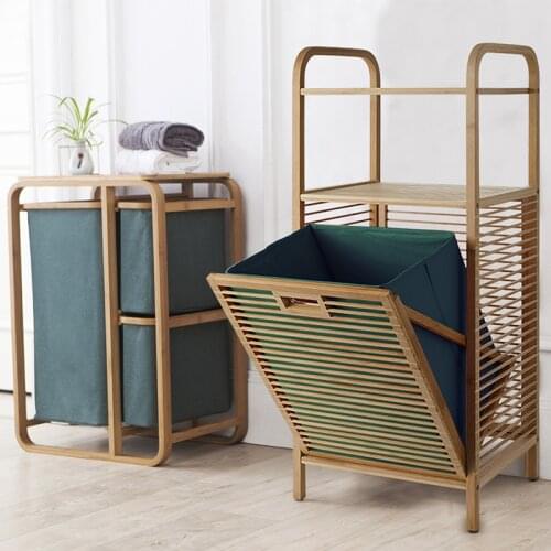 Multi-function bathroom hamper clothes dirty clothes storage bathroom rack laundry frame bamboo WF