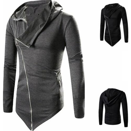 Men Hooded Jacket Black Gown Zipper Hoodie Sweatshirts Hip Hop Mantle Long Sleeves Wizard Cloak Solid Color Coats Outwear Cotton