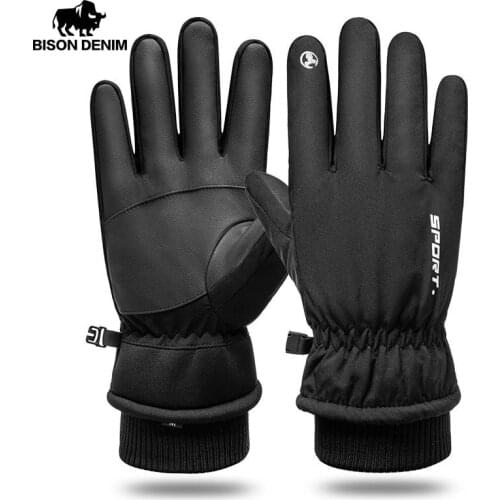 BISON DENIM Winter Warm Gloves for Men Touch Screen Non-slip Waterproof Thicken Skiing Cycling Outdoor Sport Warm Gloves S055