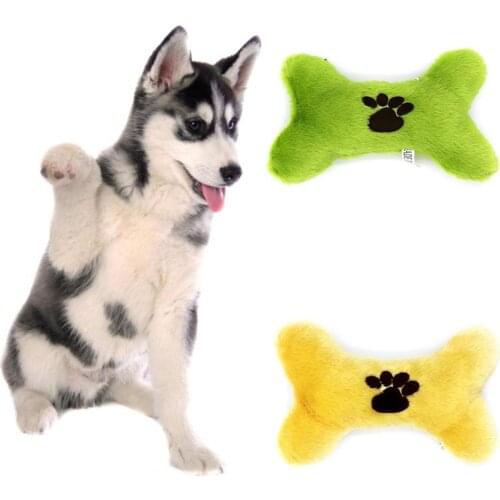 New Pet Dog Cat Toy Cute Paw Printed Fluffy Bone Plush Doll Squeaky Interactive Bite Toy Chew Training Supplies