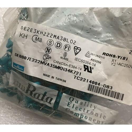 New and original 250PCS DE2E3KH222MA3BL02 X1Y2 ampere Y capacitance 222M 250VAC 2200PF