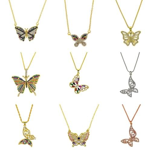 KEJIALAI CZ Butterfly Necklaces Women Girls Gold Color Charm Pendant Necklace Jewelry Cubic Zirconia Birthday Party Dainty Gift