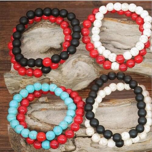 2 Pcs/Set Couples Beaded Bracelet Natural Stone White And Red Chakras Bracelet For Women Men Multiple Fashion Beads Jewelry