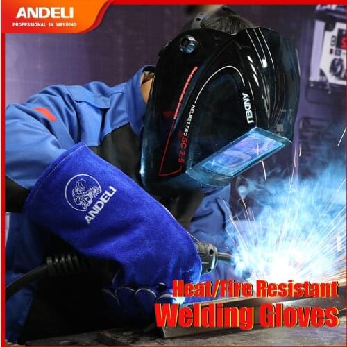 ANDELI Welding Gloves MIG TIG ARC CUT Welder Works Gloves Heat/Fire Resistant Work Safety Gloves BBQ/Animal Handling Gloves Blue