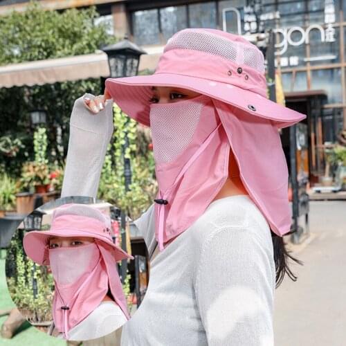 Summer 2 IN 1 UV Protection Sun Hat For Women Men Wide Brim Fishing Hat With Neck Flap Outdoor Breathable Mesh Bucket Hiking Hat