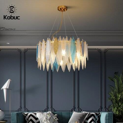 Kobuc Nordic Glass Chandelier Fixture for Living Room Bedroom Home Decor Gray Gold White Blue Glass Chandeliers Lighting Dining