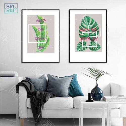 Modern Quotes Art Canvas Painting Enjoy the Green Life Nordic Decoration Home Posters Green Plants Wall Picture for Living Room