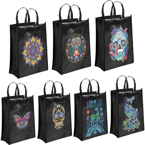 DIY Diamond Painting Handbag Halloween 5D Luminous Cartoon Animal Mosaic Drill Eco-friendly Shopping Shoulder Bags Home Storage