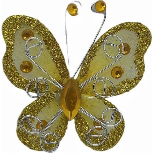 Suoja 10pcs Gold Organza Wire Rhinestone Butterfly Glitter Wire Butterflies For Craft Party Wedding Decorations