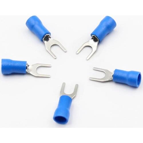 SV2-4 Blue Furcate Cable Wire Connector 50PCS/Pack Furcate Pre-Insulating Fork Spade 16~14AWG Wire Crimp Terminals SV2.5-4 SV