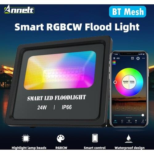24W Bluetooth LED Focus Spotlight 100-240V Smart RGB Flood Light IP66 Waterproof Color Changing APP Group Control Outdoor Lights