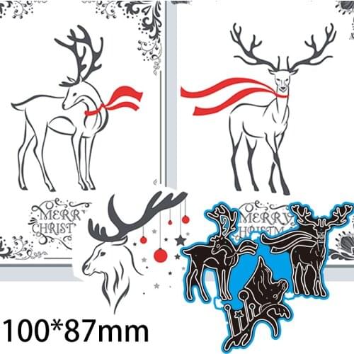 Cutting Dies Chrismas Sika Deer Stencil Craft for Scrapbook Stamps Dies Embossing Paper Gift Card 100*87mm