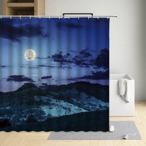 Fantasy Starry Sky Shower Curtain Moon Sea Sur Face Bathroom Decoration Background Waterproof And Washable Fabric Suit With Hook
