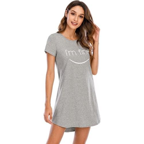 Women Casual Nightdress Ladies O-neck Pure Color Short Sleeve Nightwear Comfortable Clothes Home Colthing NewY1