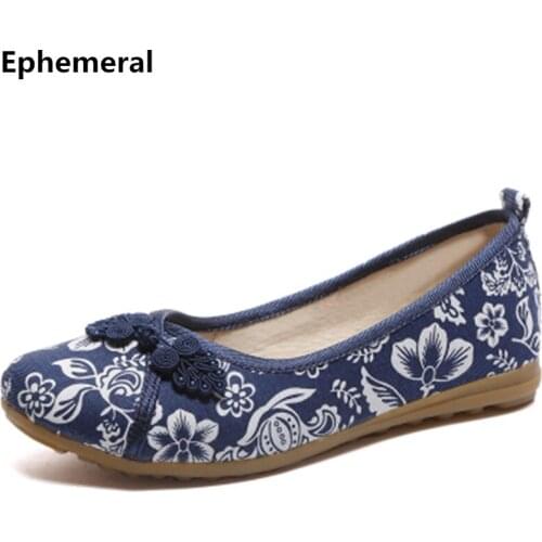 Lady Cloth Shoes Hemp Embroidery Flowers Breathable Dancing Round Toe Slip-ons Grey Wine Chines Style Peking Footwear Spike Heel