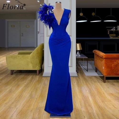 Royal Blue Mermaid Cocktail Dresses 2020 Long V-Neck Prom Dresses Woman Party Night Elegant Abiti Da Cerimonia Evening Gowns