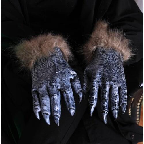 Creepy Halloween Werewolf Gloves Ghost Hairy Beast Mittens Simulation Wolf Claw Gloves Masquerade Cosplay Party Costume Favors
