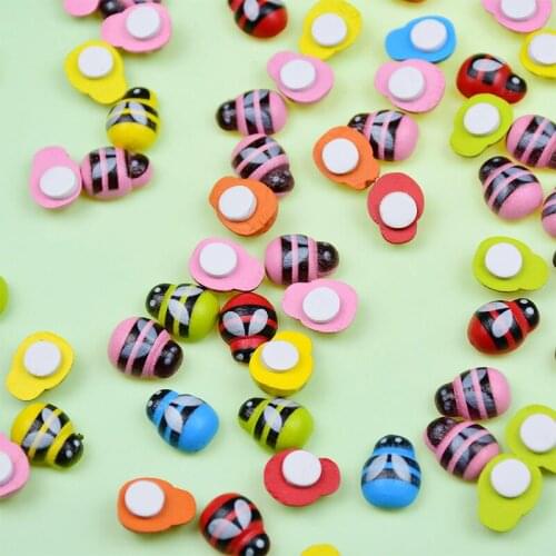 100Pcs Artificial Bee wooden Ladybird Ladybug Wall Sticker DIY Painted wood Craft Scrapbooking Home Party Decoration