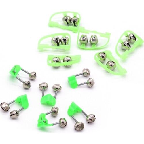 5pcs Bite Alarms Fishing Rod Bells Rod Clamp Tip Clip Metal Bells Ring Green Plastic Outdoor Tools Fishing Tackle Accessory