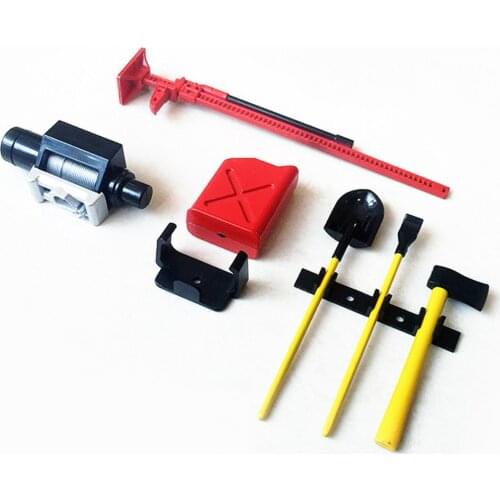 6pcs 1/10 Scale Garage Accessories Tools Hi-Lift Jack Winch Shovel Jerry Can Axe Toy for RC Crawler Truck SCX10 TRX4 D90 CC01