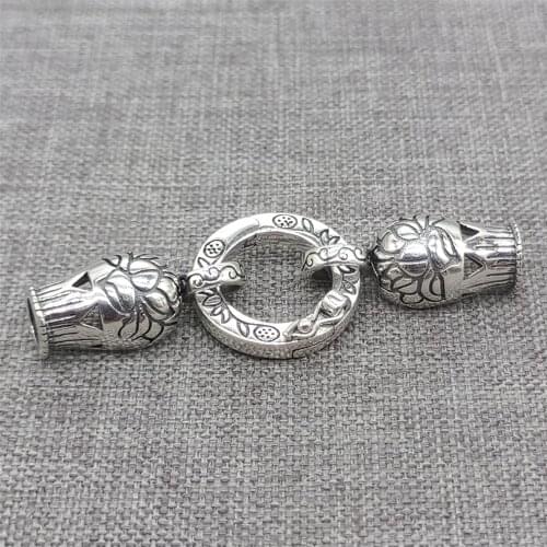 925 Sterling Silver Lotus End Cap Connector with Clasp for Bracelet Leather Cord
