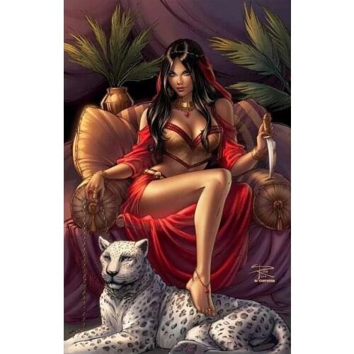 Full Square Round Drill 5D DIY Diamond Painting sexy woman and Leopard Embroidery Cross Stitch 5D Home Decor Gift YG2132