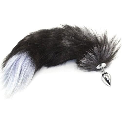 Stainless Steel Metal Butt Plug Gray Fox Tail Anal Plug Erotic Anal Beads Sex Toys For Women Sex Products for Couple GS0255