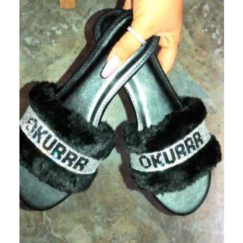 Free post 2020 new fashion trend hair sandals women flannel rhinestone digital color flat shoes ladies outdoor women slippers