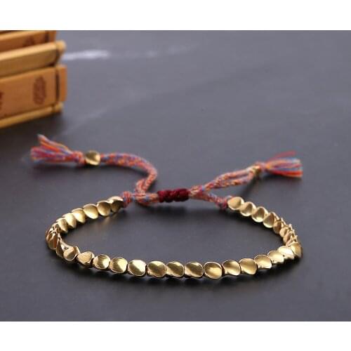 Buddhist Braided Lucky Rope Tassel Bracelet Handmade Copper Bead Chain Bracelets For Man Pulseira Homme Free Size Retro Jewelry