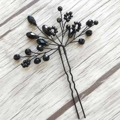 Black Wedding Hair Pins Crystal Halloween Vine Bobby Pin Clip Women Bun Bridal Accessories for Brides and Bridesmaids 4PCS