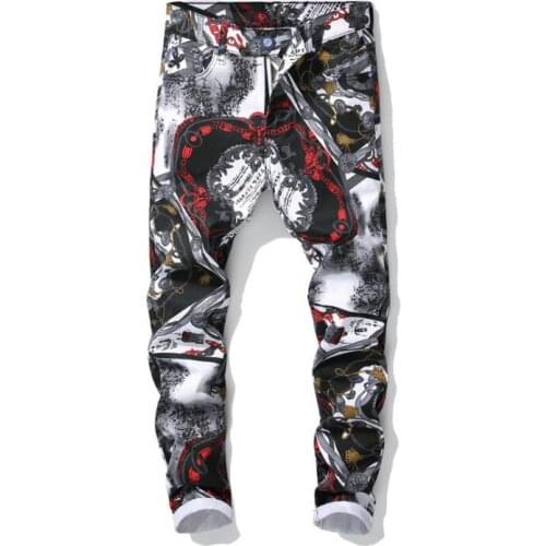 Cheap jeans men biker jeans men Print leisure trousers male denim pants masculino motorcycle fashion designer