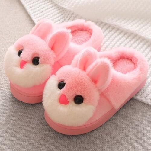 Baby Girls Cotton Slippers New Winter Children Rabbit Plush Slippers Boys Home Indoor Shoes Furry Kids Slippers