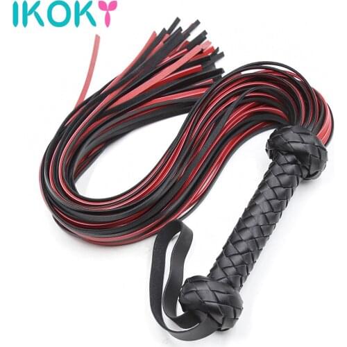 IKOKY PU Leather Whip Erotic Sexy Cosplay Handle Spanking Paddle Flirting Flogger Sex Toys for Couple Adult Adult Game