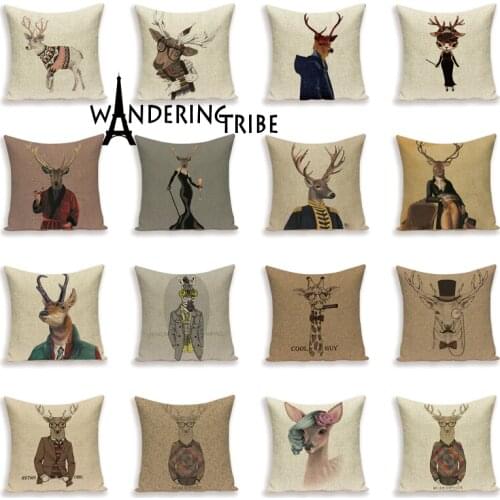 Hot Sale Nordic Elk Cushion Covers Rustic Pillow Finery Deer PillowCase Chair Large Linen Home Decor Animal Pillows Covers Case
