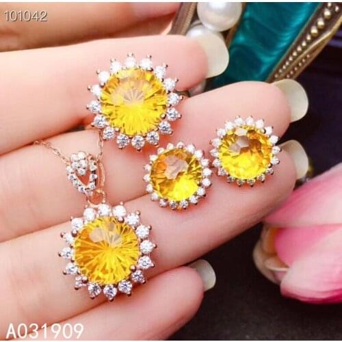 KJJEAXCMY boutique jewelry 925 sterling silver inlaid Citrine necklace pendant ring female Suit exquisite popular