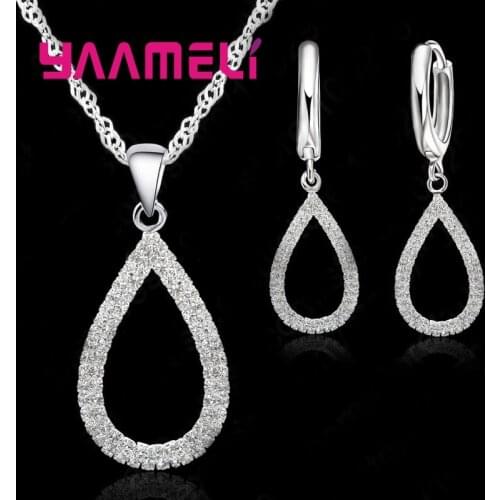Waterdrop Design Engagement Bridal Necklace Earring Jewelry Set High Quality 925 Sterling Silver With Zircon Crystal