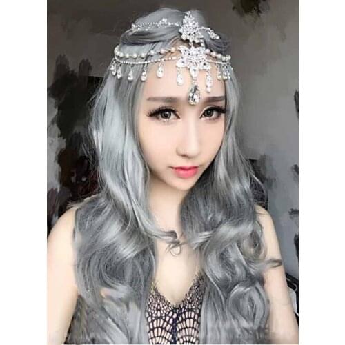 Halloween Costume Hair for Women Gray Long Curly Synthetic Party Cosplay High Hair