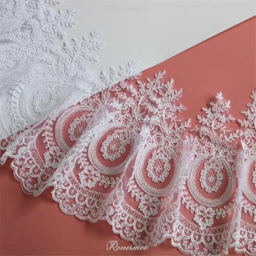 1Yard Good Quality Soft Pure White Cord Embroidery White Mesh Lace Trim Luxury Lace Fabric for Wedding Dresses 30cm SX373
