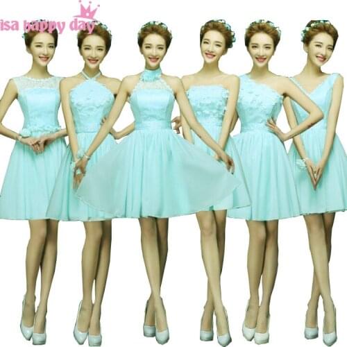 Lace top short light blue mint bridesmaid dress china brides maid party chiffon dresses 2020 for wedding guest under $50 H4238