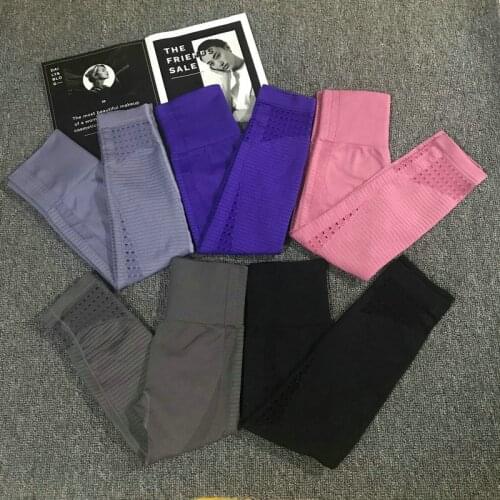 Hollow Out High Waist Energy Seamless Sport Crops Leggings Yoga Capris Fitness Gym Pants Women Running Workout Athletic Trouser