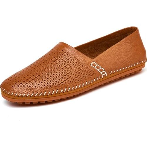 Mens Shoes Loafers Casual Breathable Penny Loafer Leather Slip On Genuine Leather Low-top Air Hole Breathable Fashion