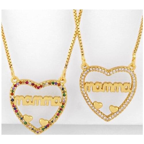 Mama heart multicolor micro pave cz zircon cubic zirconia necklace copper Clavicle gold plated Snake Chain Choker Pendant uvh3
