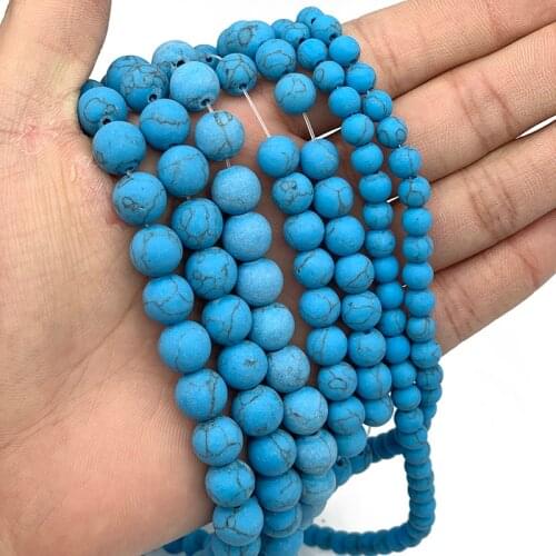 MKTREG Natural Matte Blue calaite Stone Round ball 4/6/8/10/12MM Loose beads for jewelry Finding making bracelet accessories DIY