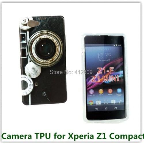 Fashion Retro Camera Pattern Printed Soft TPU Back Pouch Cover Case for Sony Xperia Z1 MINI /Z1 Compact / M51w D5503 Phone Bag