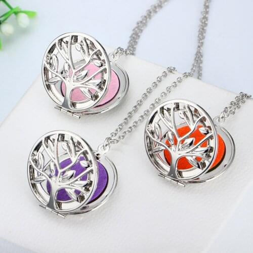 Trendy Tree Women Aromatherapy Diffuser Necklace Pendant Charming Gold Silver Plated Crystal Essential Oils Diffuser Necklace