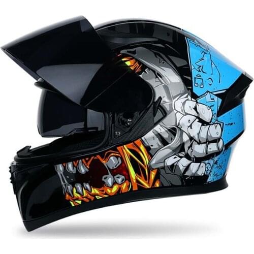 New JIEKAI Black Double Lens Motorcycle Helmet Full Face MOTO Accessories Motorbike Helmets motocross equipemen Size M L XL XXL