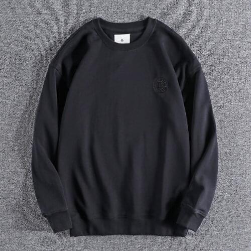 Spring and autumn new solid color embroidery simple American fashion mens round neck hoodies comfortable knitting shirt 0959