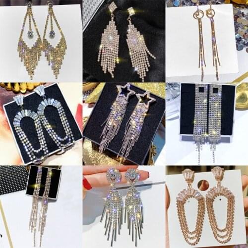 New Fashion gold Plated Dangle Hanging small Stone Rhinestone Long Drop Earrings For Women Jewelry brincos bijoux