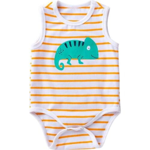 Newborn Baby Girl Clothes Sleeveless Cartoon Striped Printed Bodysuit Baby Newborn Onesie Baby Twin Clothes